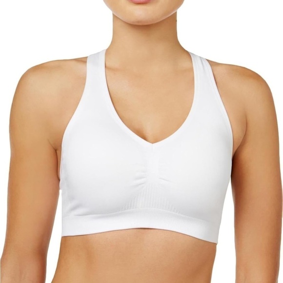 IDEOLOGY Intimates White Low Impact Scoop Neck Strappy Back Sports Bra Plus size - Picture 10 of 10